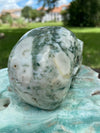 Moss Agate Green White Skull Carving 423 G