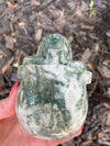 Moss Agate Green White Skull Carving 423 G