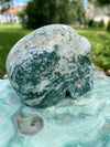 Natural Moss Agate Hand Carved Skull 361 grams