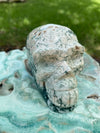 Natural Moss Agate Hand Carved Skull 361 grams