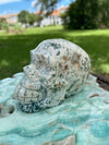 Natural Moss Agate Hand Carved Skull 361 grams