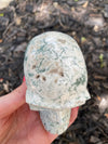 Natural Moss Agate Hand Carved Skull 361 grams