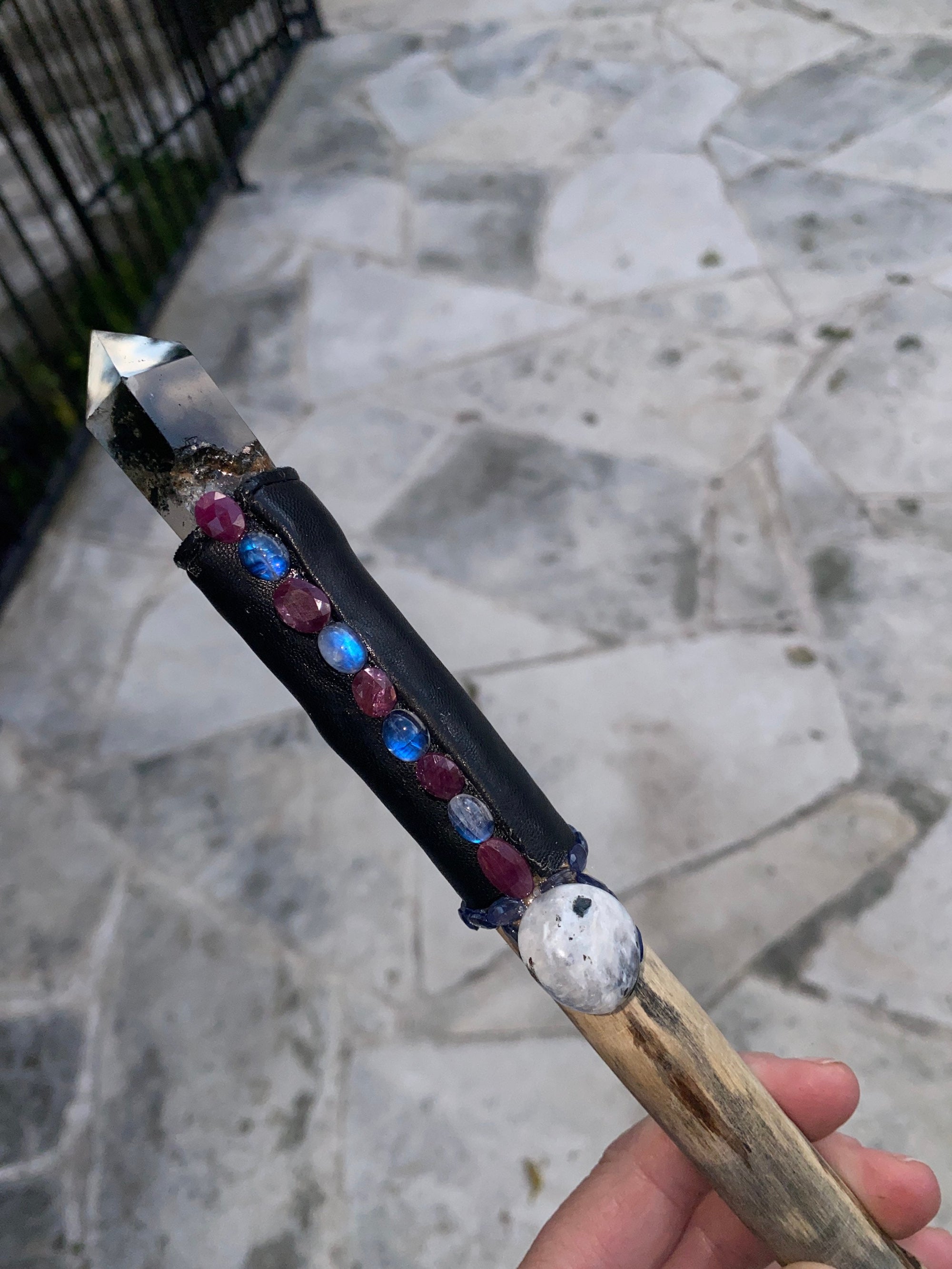 Crystal Wand Magical Power Rod Quartz Moonstone Ruby Blue Sapphire